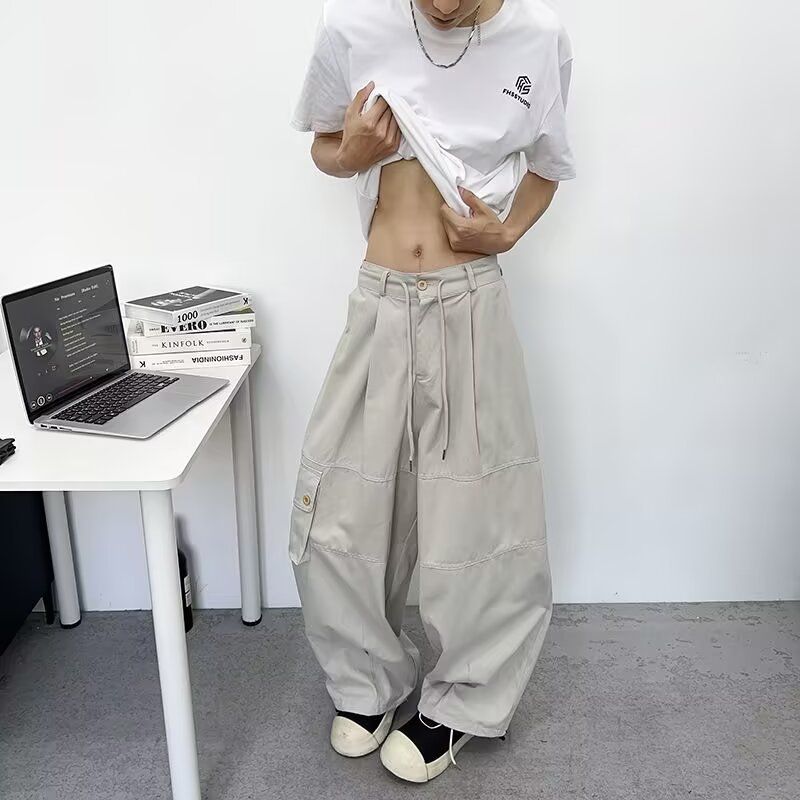 Cargohose aus gewaschener Baumwolle im amerikanischen Stil mit großen Taschen, Unisex, lässig, locker, Jogger, gerade, lange Hose mit mehreren Taschen_voghion.com