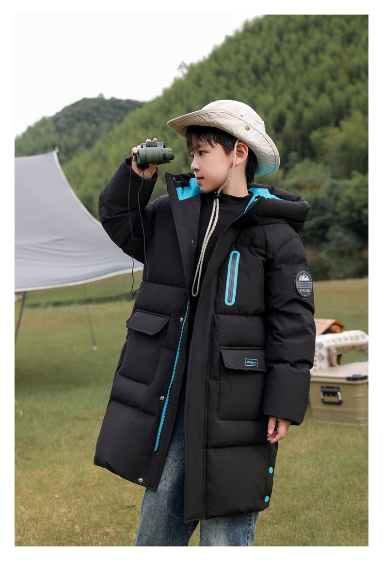 2025 New Children's Long Knee Length Down Cotton Jacket, Extremely Cold And Warm Mid Length Cotton Jacket For Middle And Large Children_voghion.com