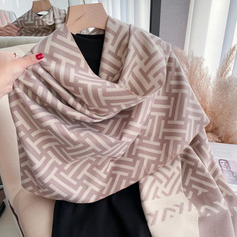 Herbst und Winter Neue Stil Kaschmir Mittellange Oberbekleidung Schal Doppelseitig Warm Brief Schal Damen Live_voghion.com