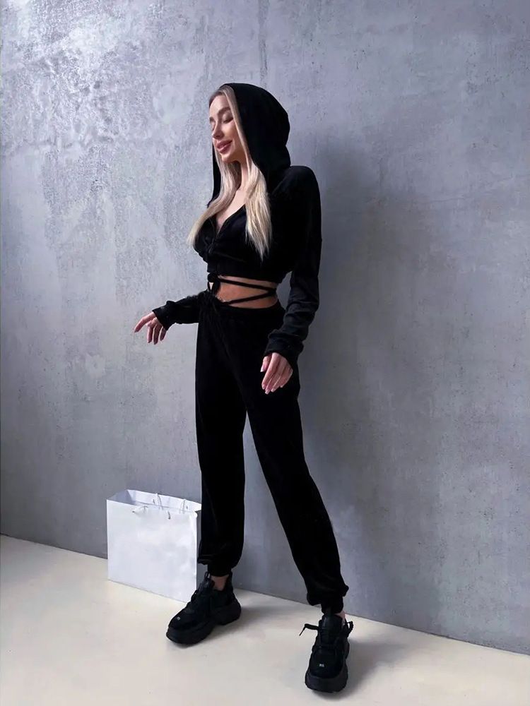 Women's Clothing Casual Zip-Up Hoodie & Jogger Set - Solid Color Streetwear Two-Piece Outfit With Drawstring & Elastic Waistband (Army Green)_voghion.com