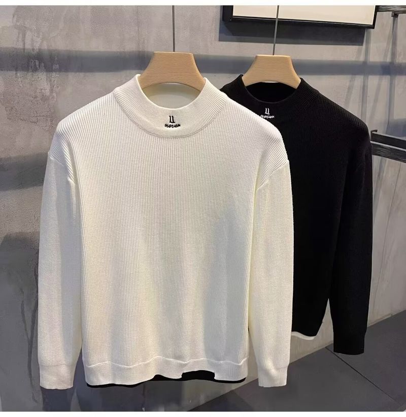 Ensemble deux pièces en tricot pour homme – Pull décontracté brodé et chemise à manches longues (noir/blanc, tailles M à XXXL)_voghion.com