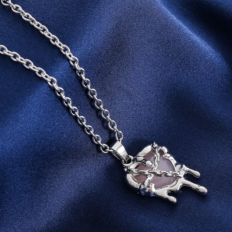 European And American Cute Fashion Personality Liquid Love Shape Pendant Exquisite Jewelry Hollow Crystal Inlaid Love Necklace_voghion.com