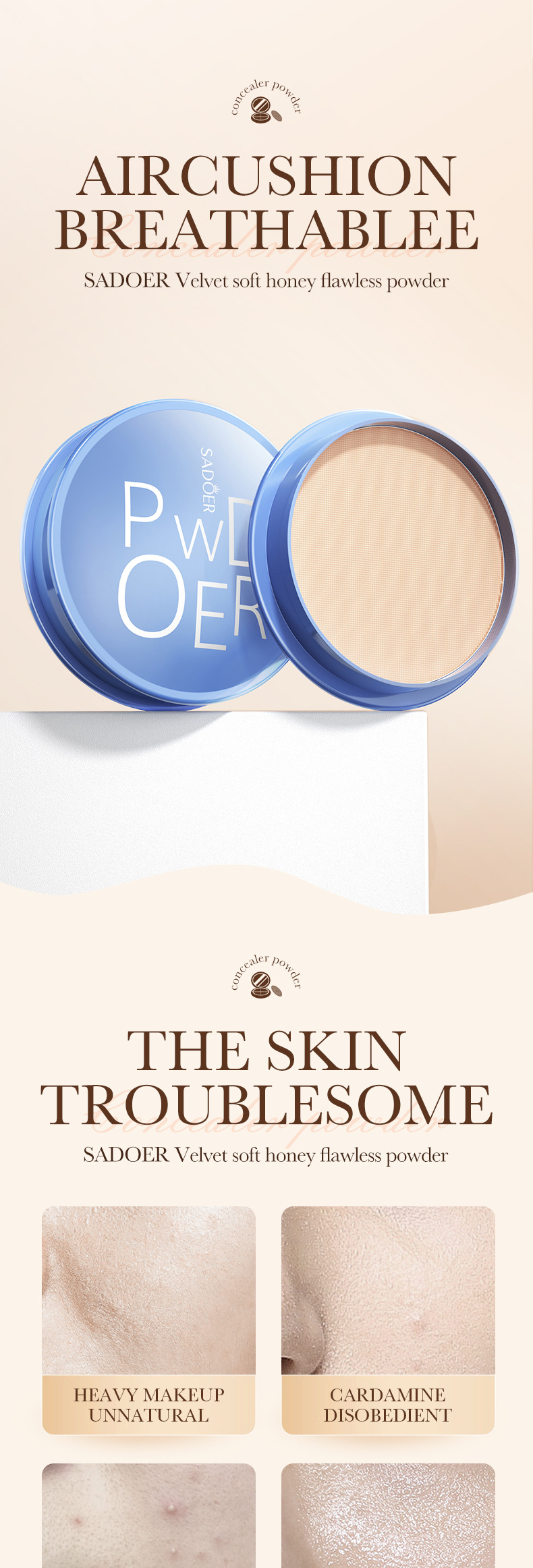 SADOER Velvet Soft Honey Flawless Powder (01 #natural Color) 16g Brightening Complexion Concealer Grooming Air Cushion_voghion.com