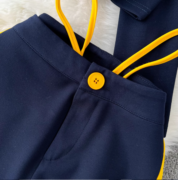 Îmbrăcăminte pentru femei Toamnă și iarnă pentru femei în stil coreean culoare contrastantă jachetă cu guler stand Set trei piese vestă pantaloni lați cu talie înaltă_voghion.com