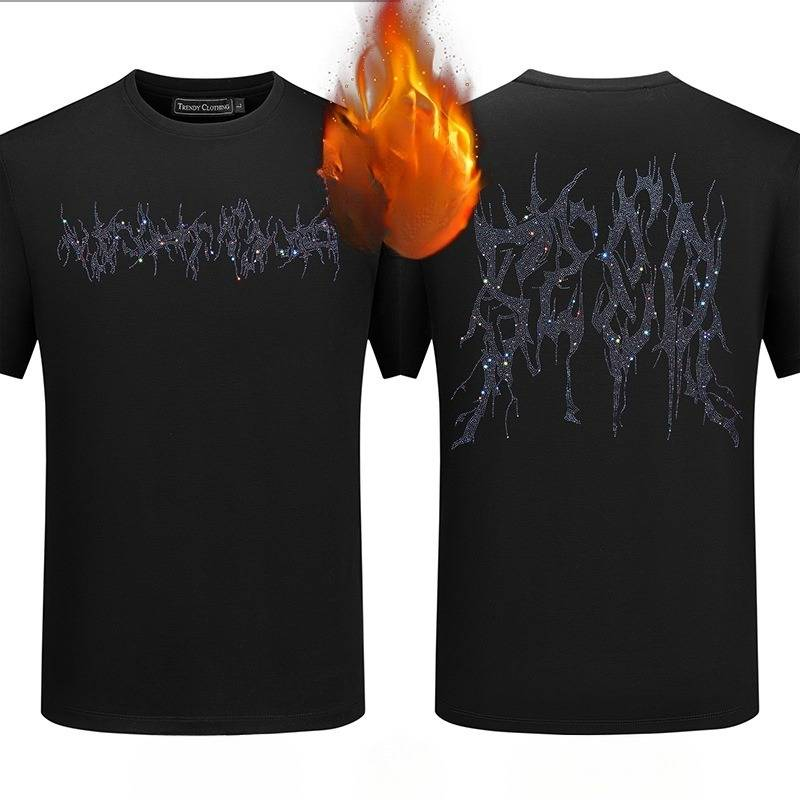 Abbigliamento maschile Maglietta a fondo felpato da uomo autunno e inverno nuova maglietta da uomo a maniche corte con diamanti caldi e double face inglese calda taglia grande mezza manica_voghion.com