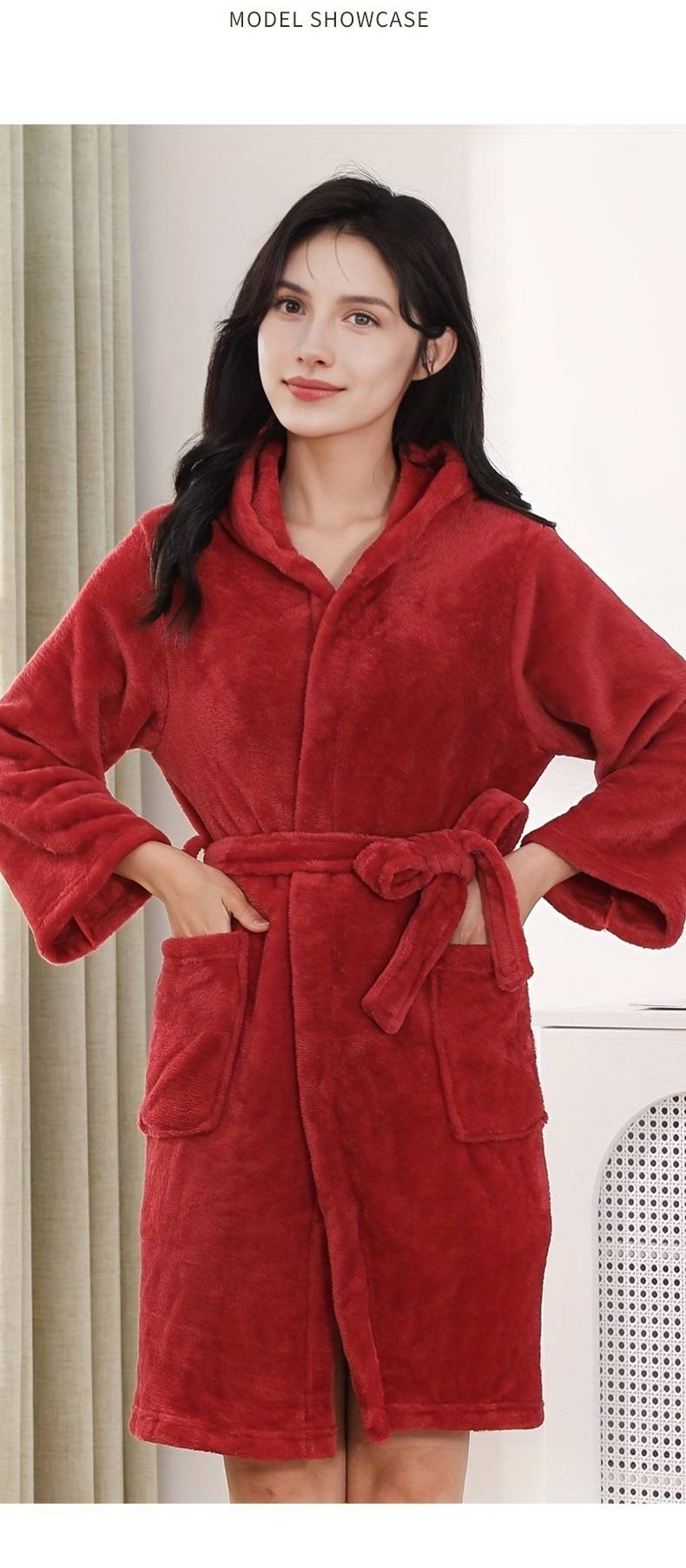 Home Textile Solid Color Large Size Soft Touch Hooded Nightgown Ladies Short Home Clothes Hotel Bathrobe Bathrobe_voghion.com