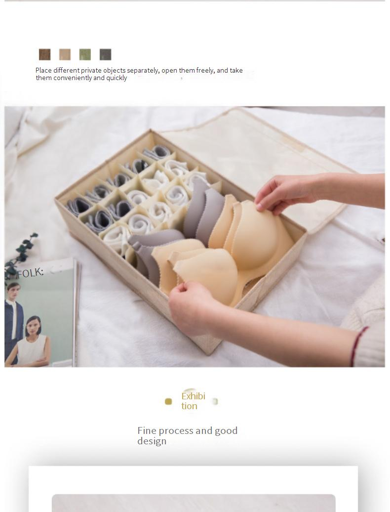 Boîte de rangement pliable et lavable en coton et lin pour sous-vêtements, résistante à l'humidité, à compartiments multiples, pour chaussettes, grand tiroir_voghion.com