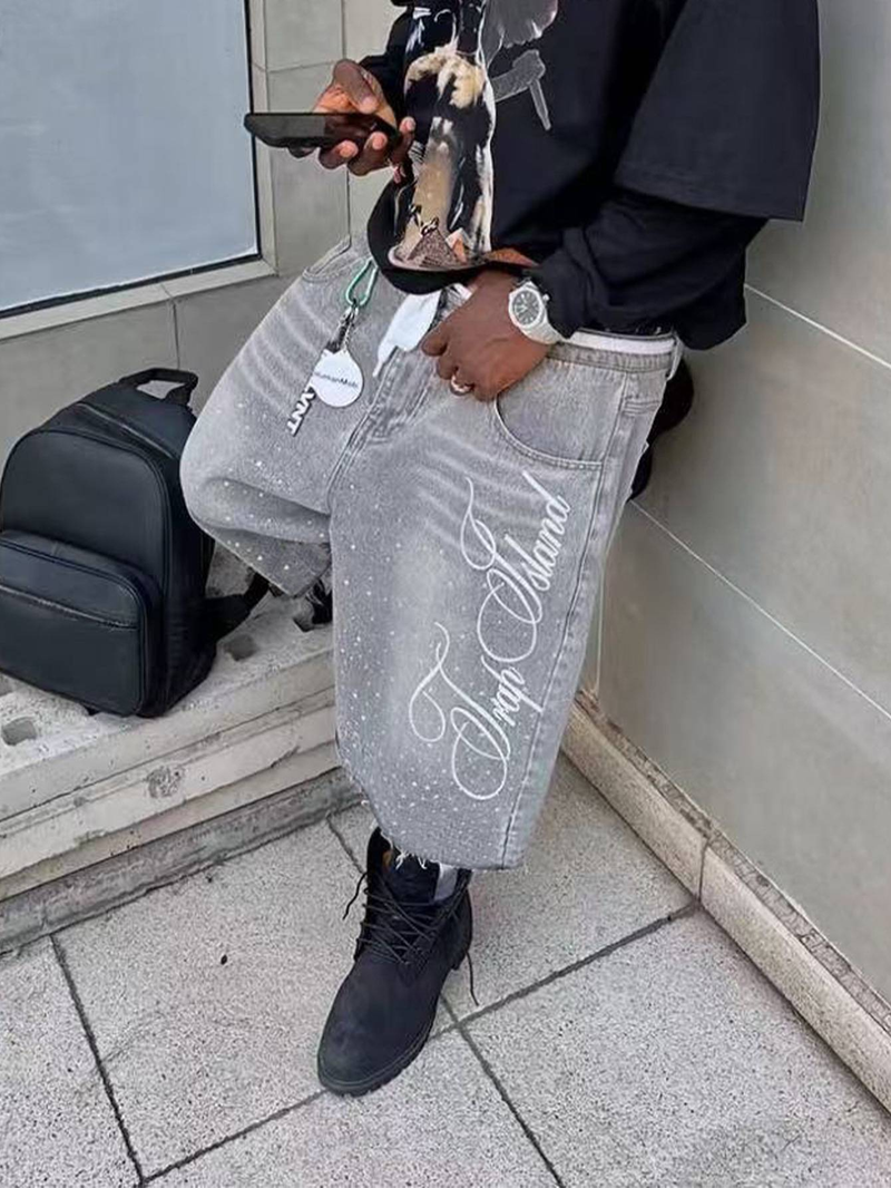 Herrenbekleidung Retro Washed High Street Denim Shorts für Männer und Frauen Gerader, weites Bein, Distressed Loose Casual Vielseitige Cropped-Hose_voghion.com