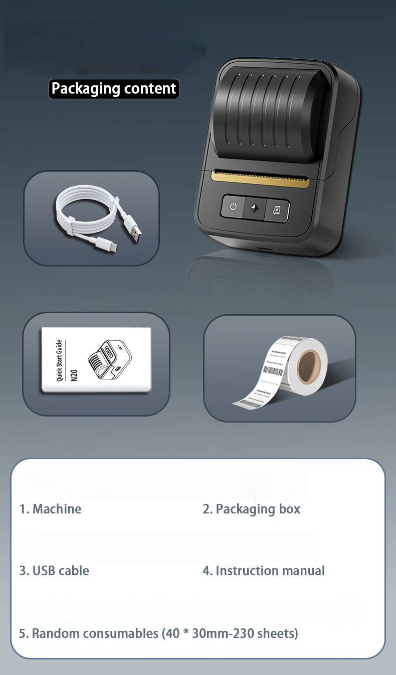 N20 Commercial Bluetooth Thermal Label Printer For Mobile & PC - Portable, Wireless, Compact Design For Small Businesses & Home Use_voghion.com