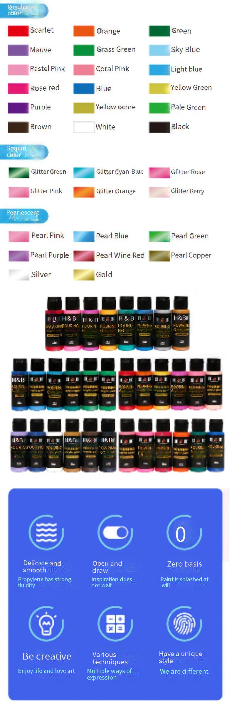 32-Color Acrylic Pouring Paint Set For Fluid Art - Includes Metallic Colors & Silicone Oil For Stunning Cell Effects_voghion.com