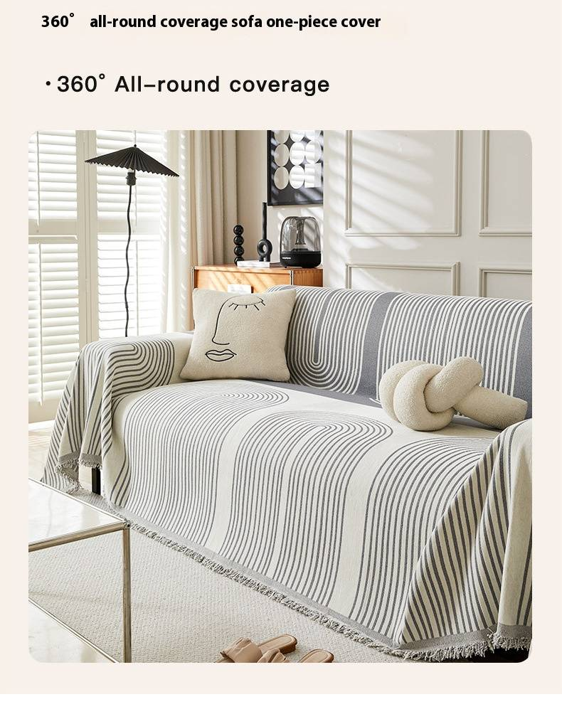 Premium Chenille Sofa Cover With Geometric Design - Modern Striped Couch Protector For 3-Seater Sofa, Multiple Sizes & Colors_voghion.com