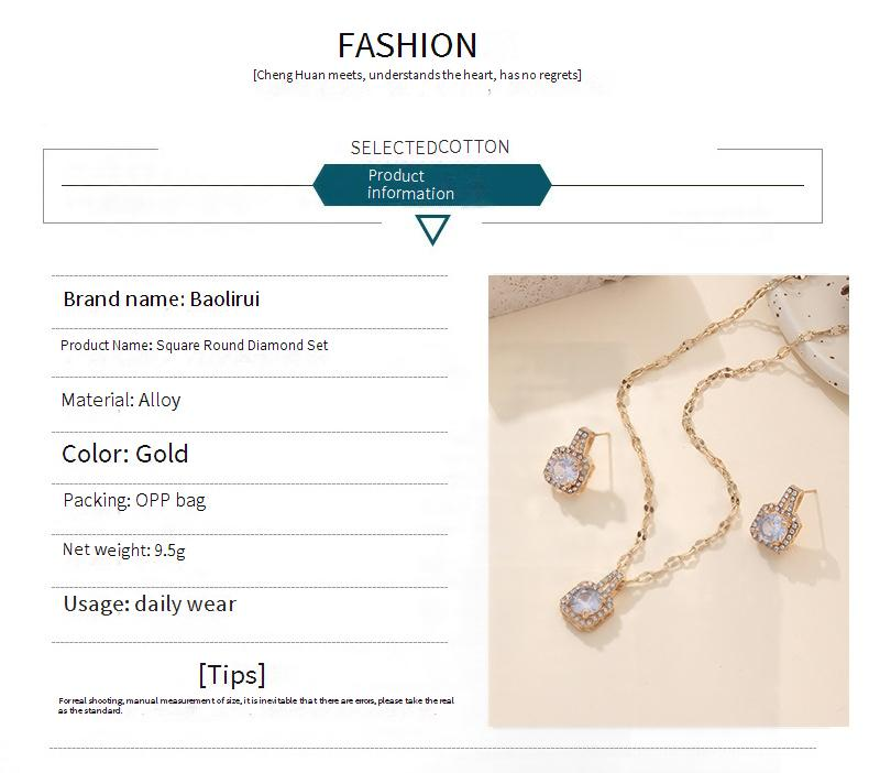 Ensemble élégant de boucles d'oreilles et collier en zircone géométrique, bijoux en alliage doré pour femme, pièce tendance à superposer_voghion.com