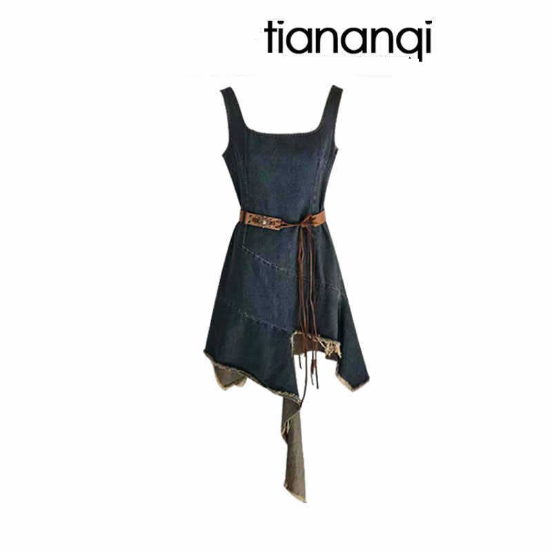 Vestido de suéter jeans desgastado estilo boêmio com suéter de malha cropped, conjunto de duas peças – look vintage de outono em camadas para mulheres (M-4XL)_voghion.com