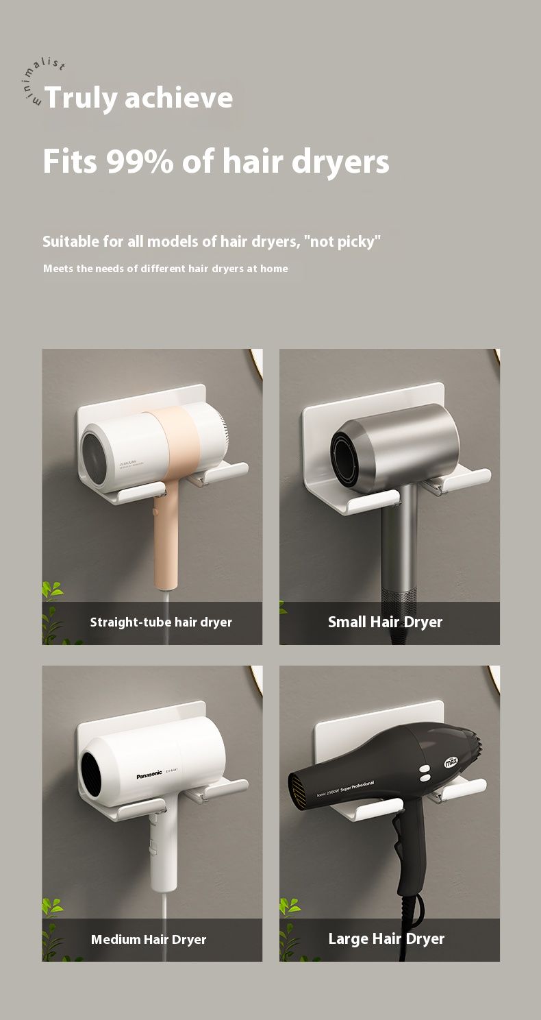 Support de sèche-cheveux Space en aluminium – Support mural sans perçage pour sèche-cheveux et articles de toilette, compact et léger, universel pour toutes les salles de bains_voghion.com