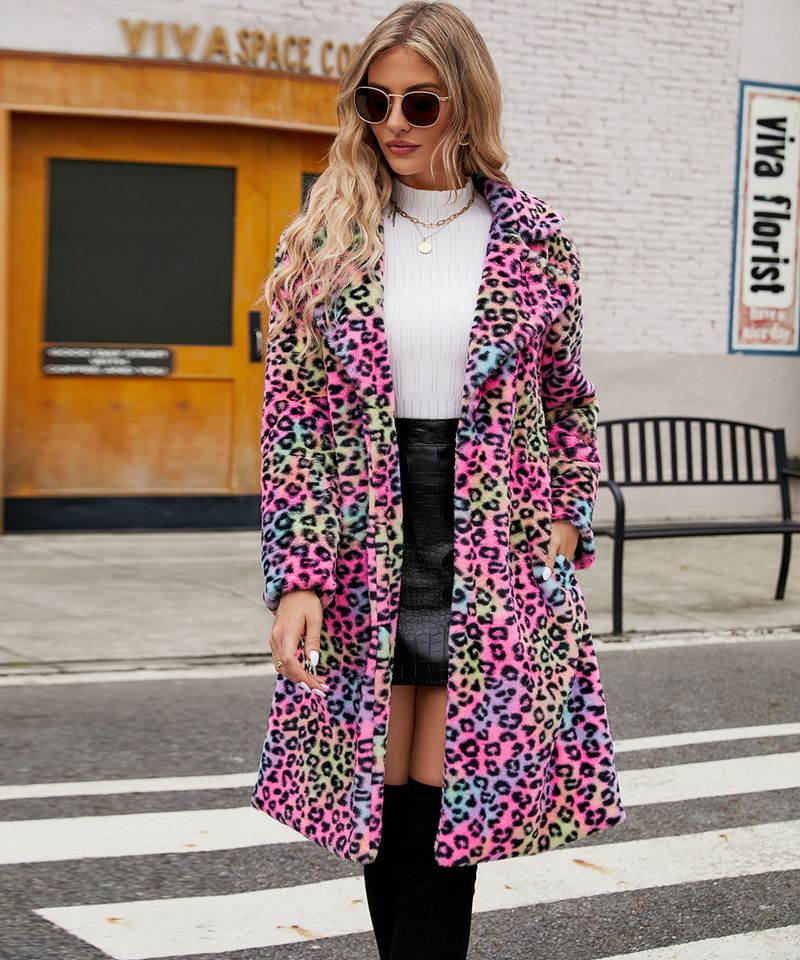 Elegant Faux Fur Coat Women's Long Winter Jacket Fashionable Leopard Print Outerwear For Office & Casual Wear_voghion.com