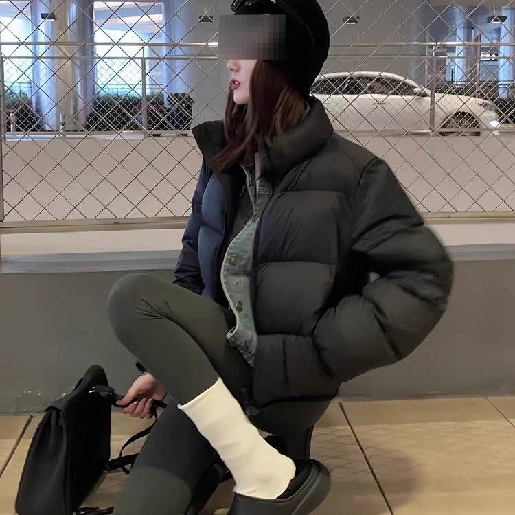 Women's Short Puffer Jacket Winter Warm Oversized Coat With High Collar, Lightweight & Water-Resistant, Casual Streetwear (Black, Coffee)_voghion.com