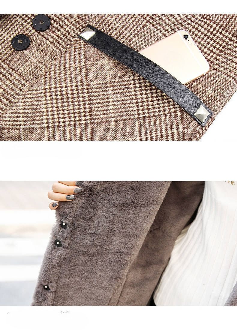 Plaid Wool Coat With Faux Shearling Collar – Oversized Winter Trench Coat For Petite Women, Warm & Stylish Long Coat With Pockets_voghion.com
