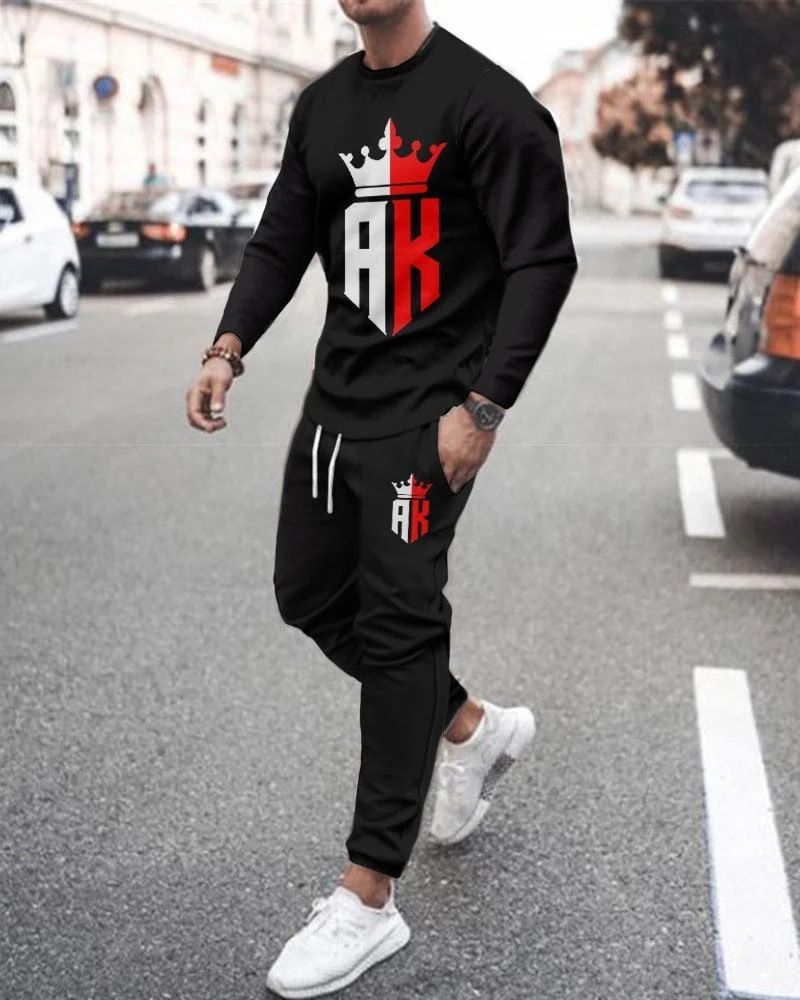 Ensemble décontracté pour hommes, sweat à capuche à manches longues et col rond + deux pantalons hygiéniques, sport ample imprimé numérique en 3D_voghion.com
