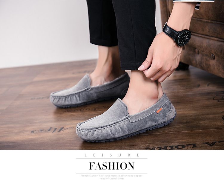 501-3 Winter Heren Bean Schoenen Katoenen Schoenen Rijschoenen Lage Top Mid-mouth Flip-on Warme Platte Casual Leren Schoenen met Fluweel_voghion.com