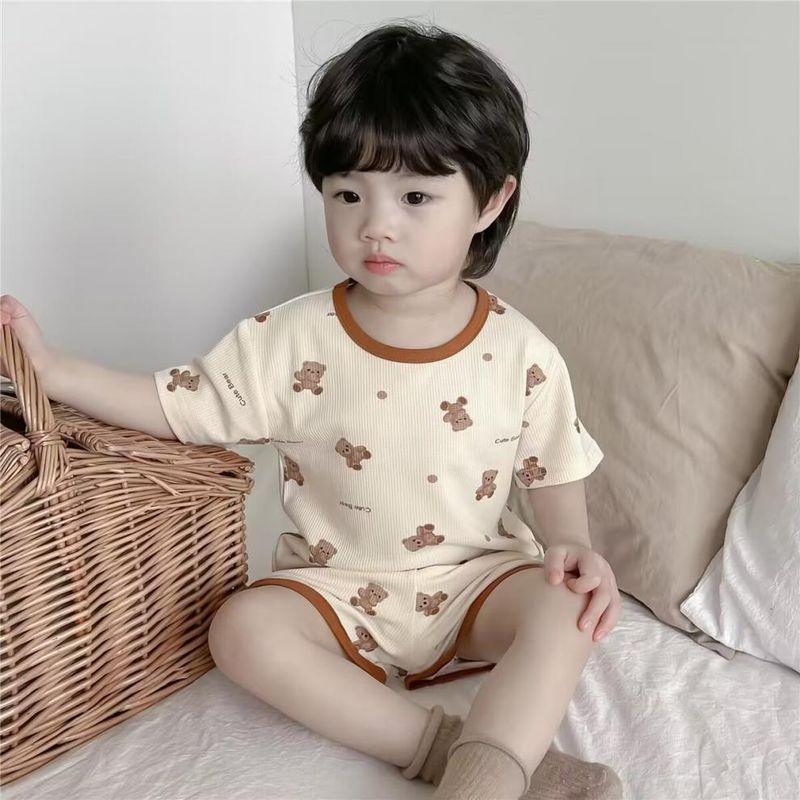 Set estivo per bambini e bambine, in seta ghiacciata, con maniche corte, pigiama per bambini carini, stile sottile e alla moda_voghion.com