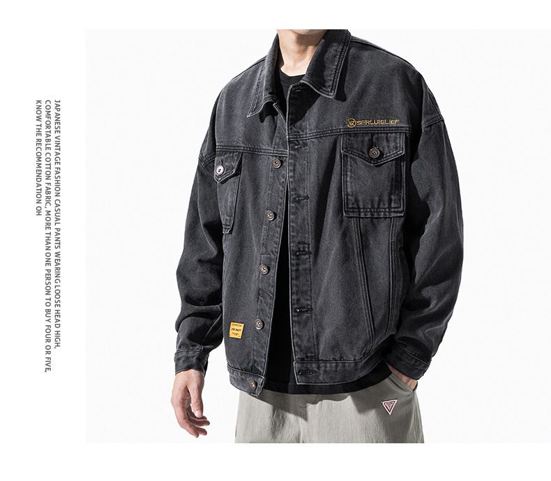 Veste en jean automne-hiver pour hommes, ample et beau patchwork, veste décontractée Instagram version coréenne tendance_voghion.com