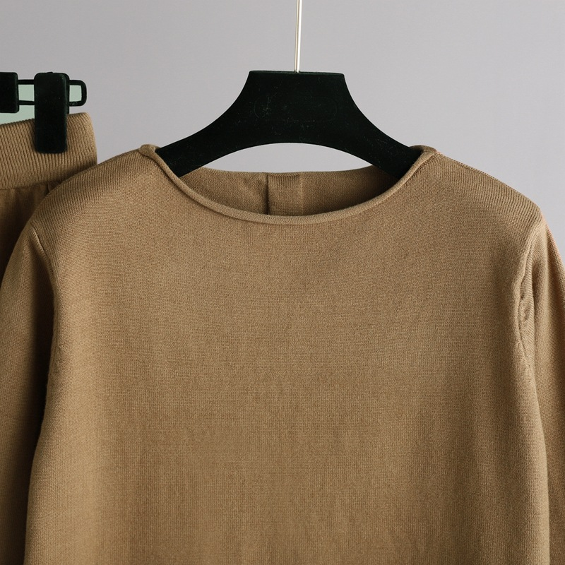 Pantaloni larghi lavorati a maglia da donna Set pantaloni casual maglione moda Temperamento due pezzi_voghion.com