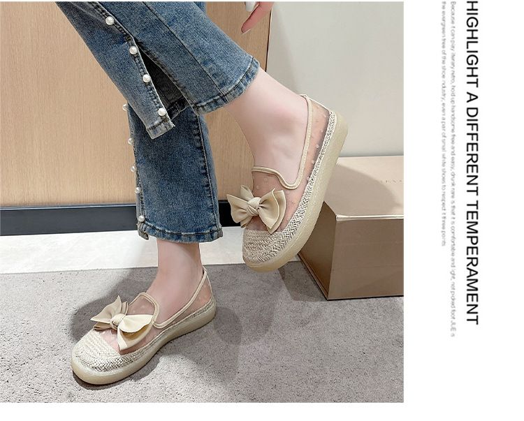 Single Shoes Women's Spring One-pedal Flat Shoes Loafer Fisherman Shoes Thick-soled Breathable Mesh Beanie Shoes_voghion.com