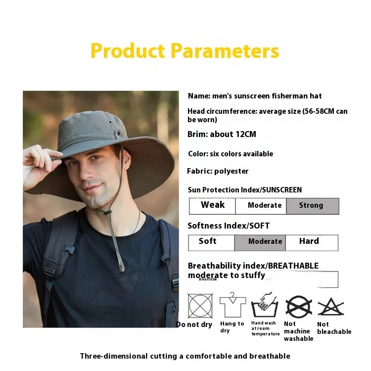 Cappelli europei e americani Cappelli da sole da uomo Cappelli da pescatore a tesa larga oversize da esterno Cappelli da sole Cappelli da sole estivi da alpinismo da uomo_voghion.com