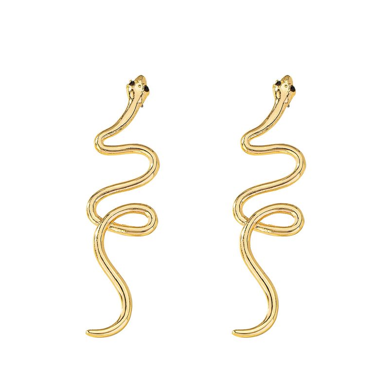 Ins personalized creative metal snake shaped earrings with simple and high-end feel, diamond inlaid curved design_voghion.com