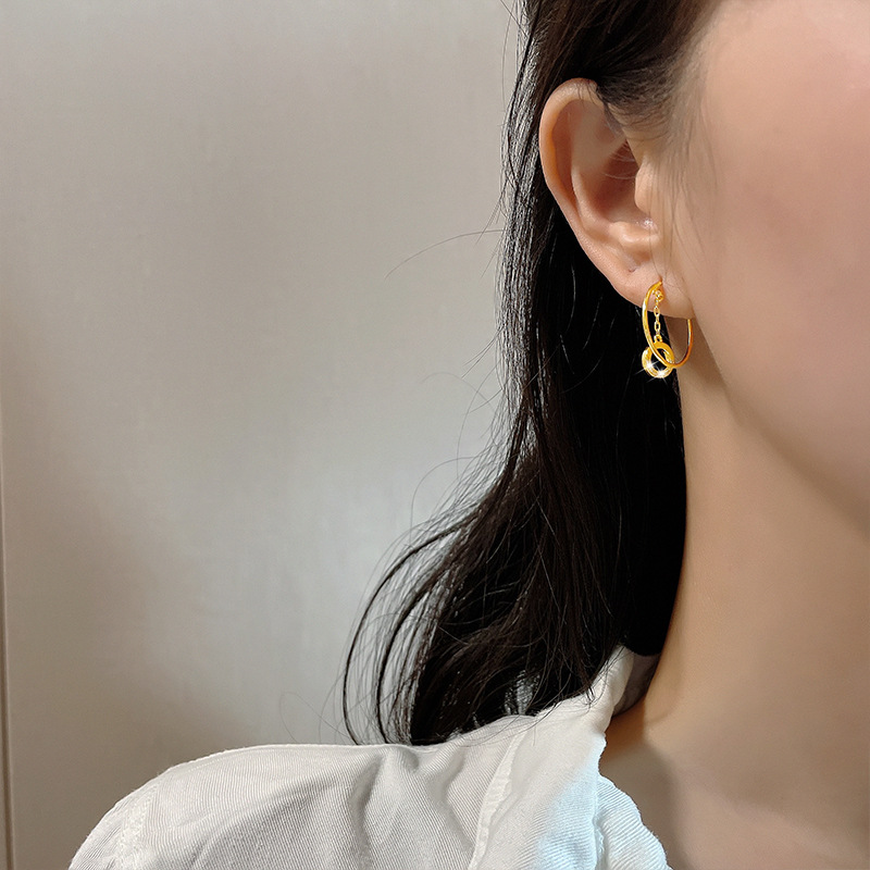 Sier VENUS Sterling Moda Büyük Daire Kakma Zirkon Küpe Bayanlar Kişilik Geometrik Zarif Takı_voghion.com