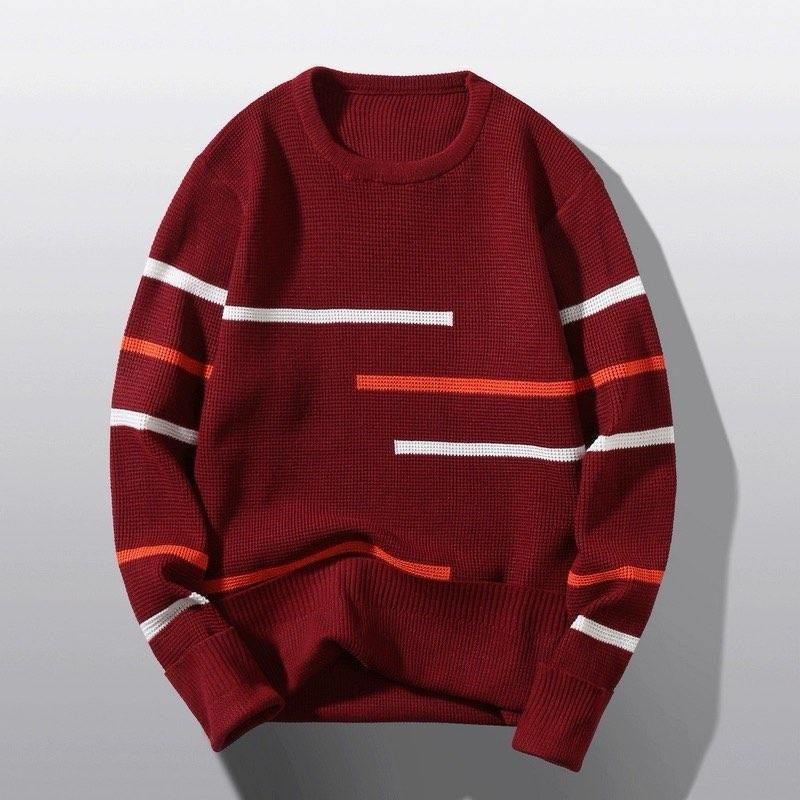 Maglione lavorato a maglia a righe color-block da uomo – Pullover girocollo alla moda con vestibilità comoda (M-3XL)_voghion.com