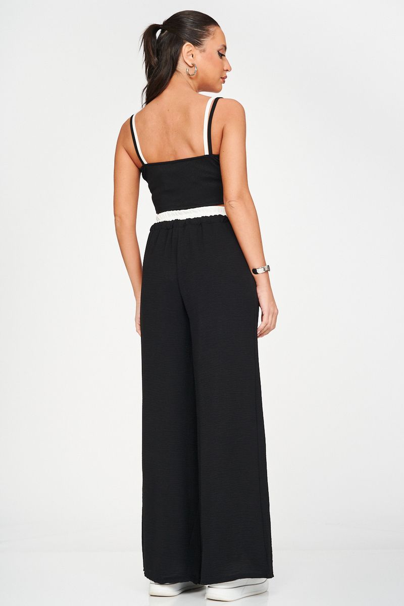 Completo casual da donna, stile corto, sexy, con bretelle a contrasto e pantaloni color block, due pezzi_voghion.com