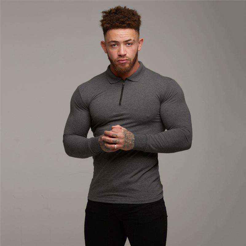 Muscle Herren Poloshirts Herren Langarm Revers Fitness PoloT-Shirts_voghion.com