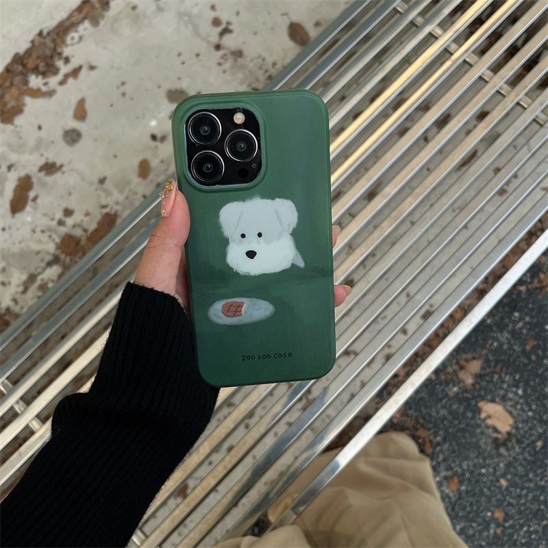 Ins roheline õlimaal Puppy 15 Pro14 Promax telefoniümbris, sobib iPhone 13/12 Pro-le, täispakend, kahekihiline_voghion.com