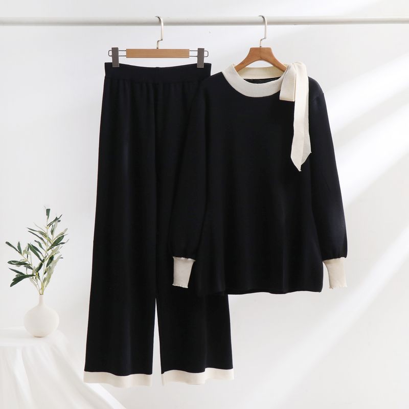 Women's Clothing Large Size Suits Two Piece Suits High End Loose Knit Sweaters Leg Pants_voghion.com