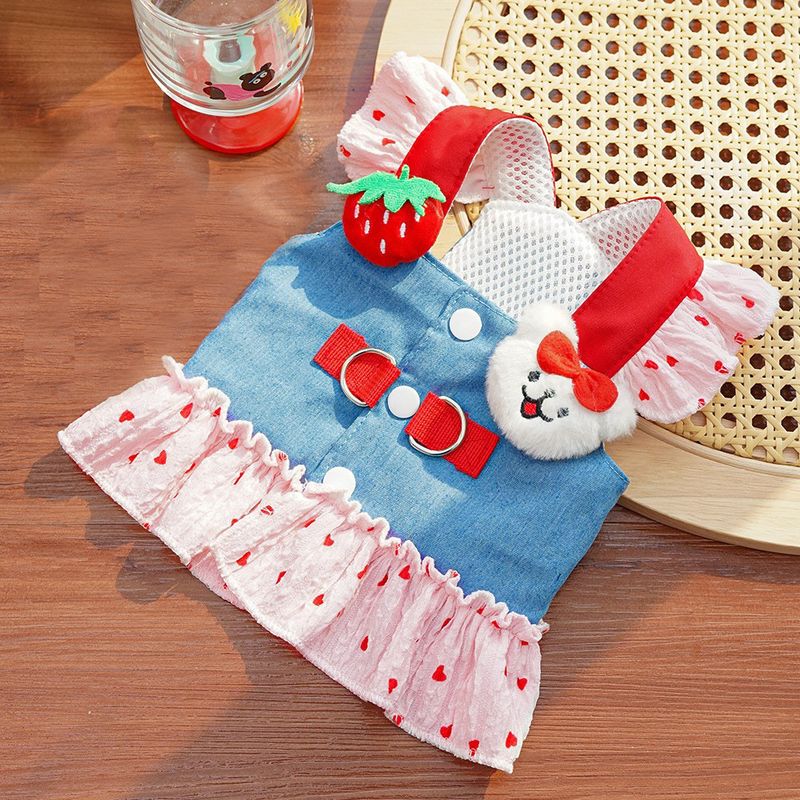 Pet Harness Cat Small Medium Dog Clothes Leashable Teddy Bichon Pomeranian Denim Plush Dress_voghion.com