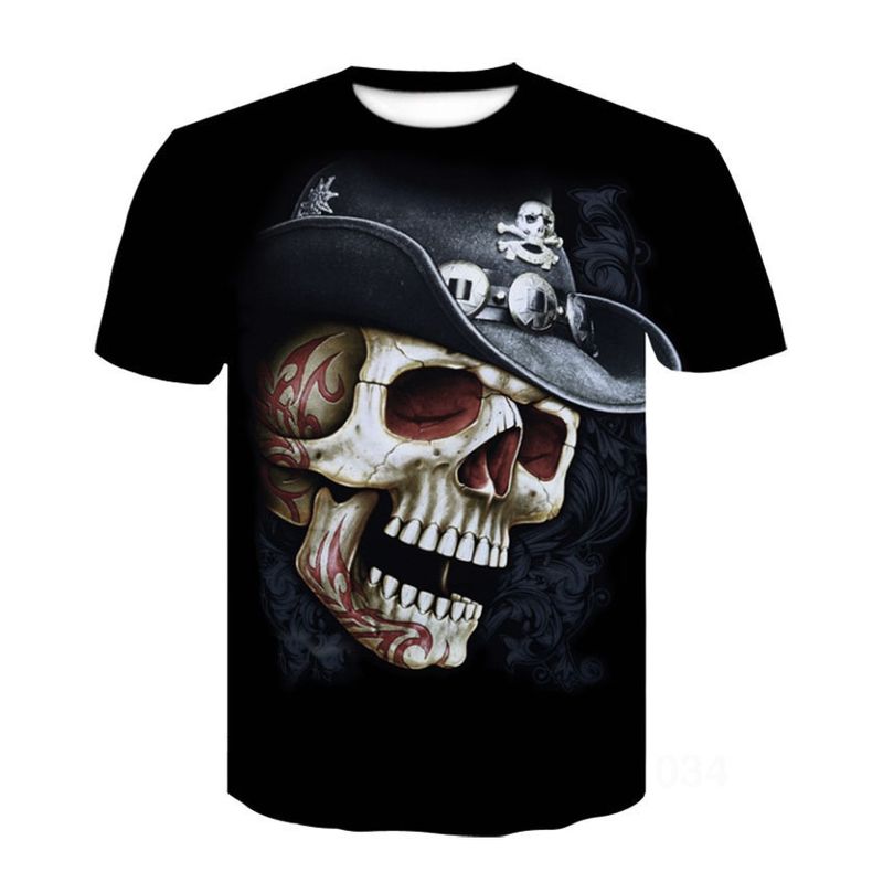Unbeatable Quality Summer Men's Round Neck Short Sleeved T-shirt With 3D Cool Skull Print_voghion.com