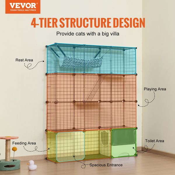 Large 4-tier Cat Cage 41 X 14 X 55' Metal Wire Cat Enclosure With Hammock_voghion.com