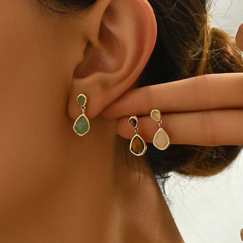 Natural Stone Drop Earrings Set - 3 Pairs_voghion.com