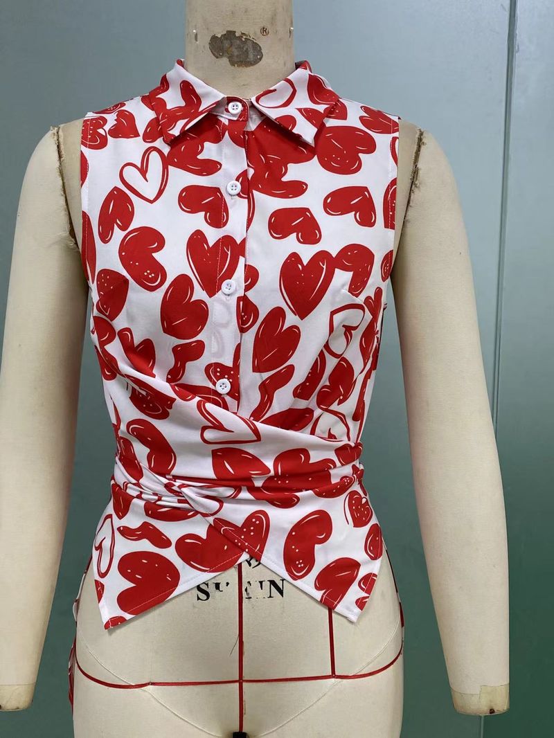 Camicia senza maniche da donna, camicia con risvolto e cravatta in stile estivo da donna_voghion.com