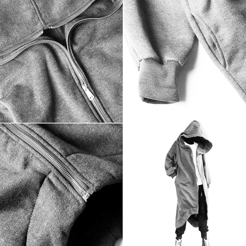 Cappotto lungo unisex Nazgul con cappuccio a maniche lunghe, chiusura con cerniera, foderato in pile, venduto a poco prezzo_voghion.com