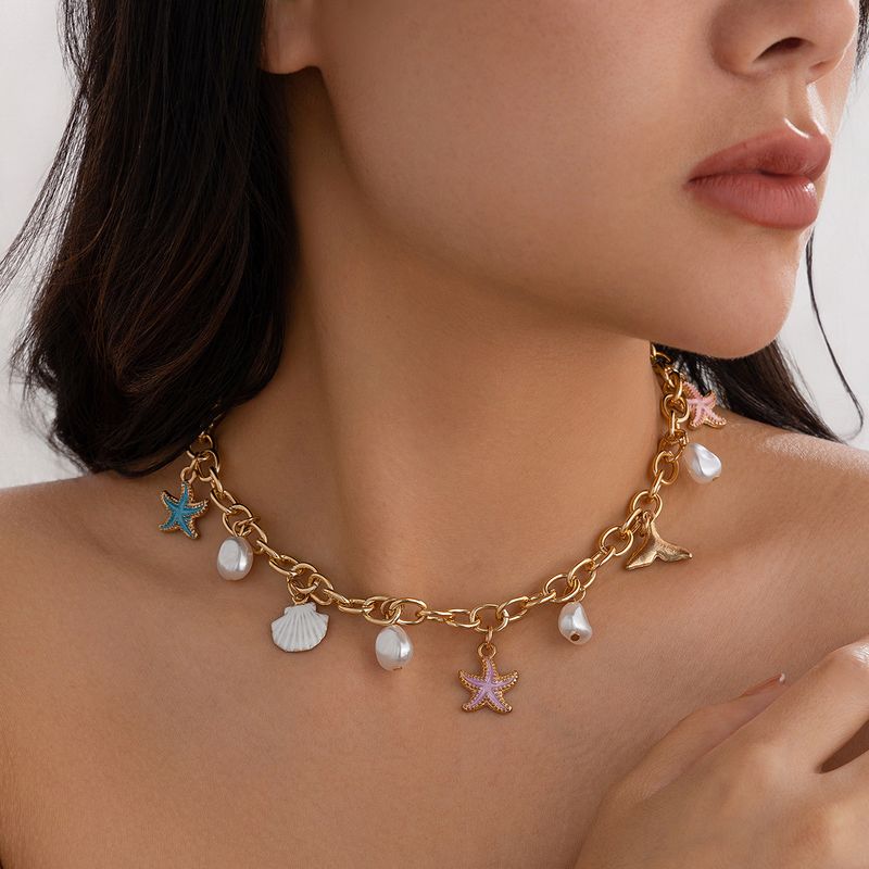 Gioielli Ocean Beach Wind Lega Stella Marina Set Accessori Piccola Collana di Perle Fresche Versatili_voghion.com
