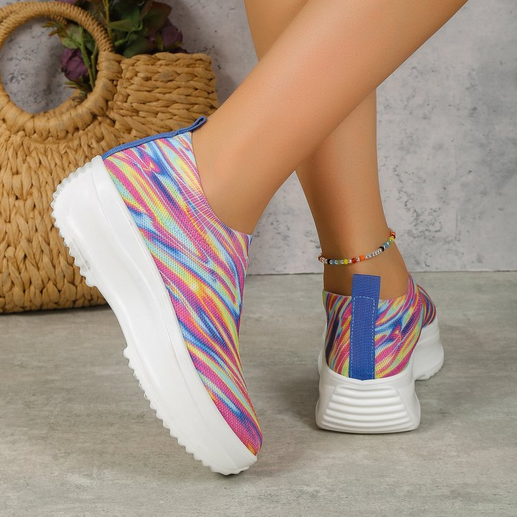 2024 Dicker Farbverlauf, fliegend gewebte Sportschuhe für Damen, Laufschuhe mit Schwammsohle, übergroße Schuhe 43_voghion.com