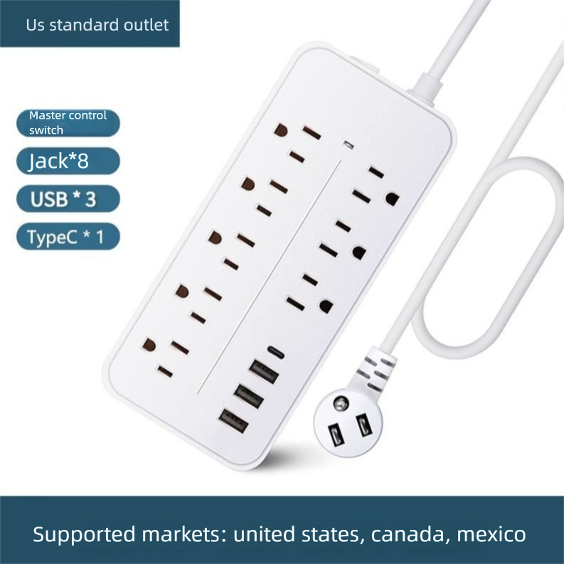 Travel-Specific American Standard US Canada Plug Socket Power Strip 8-Outlet Extension Cord For Overseas Regions_voghion.com