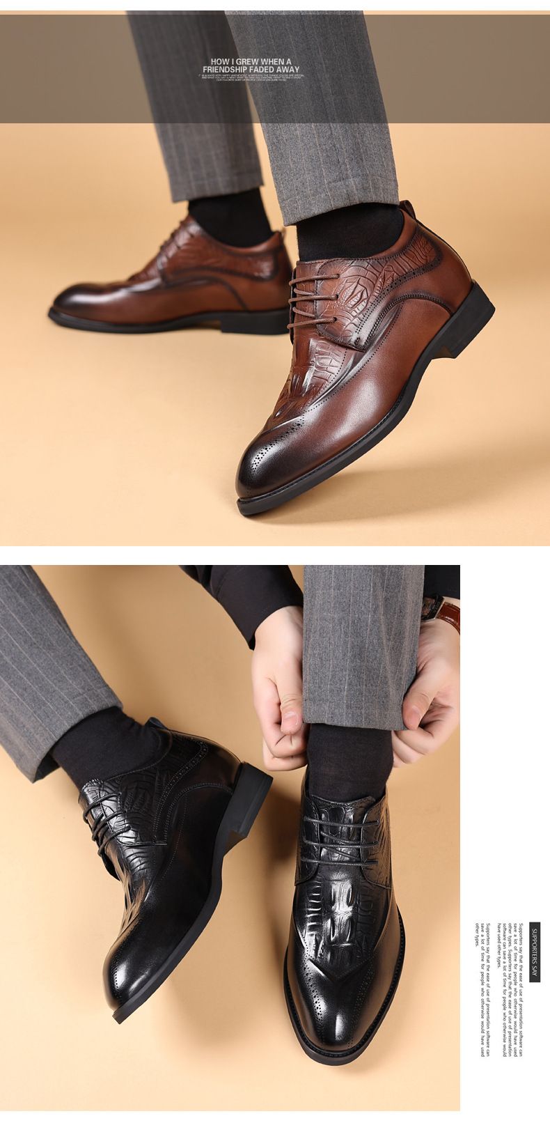 Inner height business leather shoes men's real leather shoes British style Brock carved commuter formal men's shoe toe layer cowhide_voghion.com