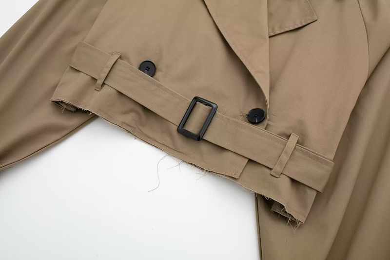 Trench corto da donna – Giacca blazer casual slim fit con cintura, doppiopetto (nero, cachi, marrone scuro, blu navy, verde militare)_voghion.com