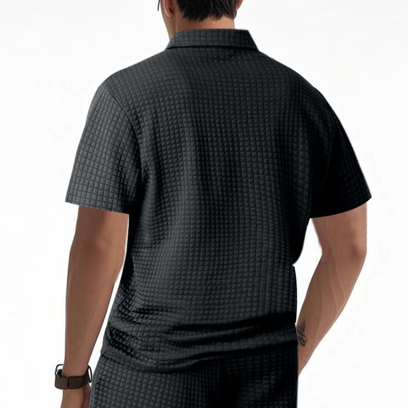 Sommer Herren Poloshirt mit lockerem Jacquard-Reißverschluss im amerikanischen Stil, kurzärmelig_voghion.com