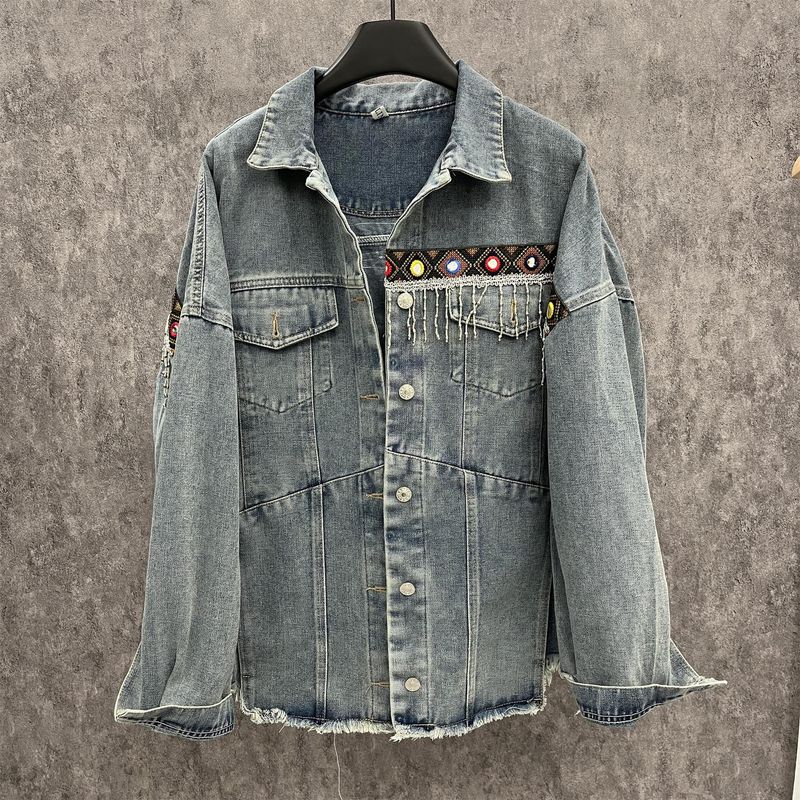 Ropa de mujer nueva chaqueta vaquera holgada con borlas pesadas bordadas de estilo étnico retro para mujer_voghion.com