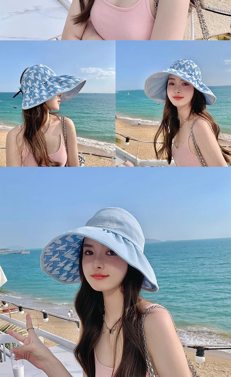 Cappello da sole pieghevole con protezione solare, con parte superiore vuota, da donna, estivo, per vacanze al mare, da annodare a coda di cavallo_voghion.com