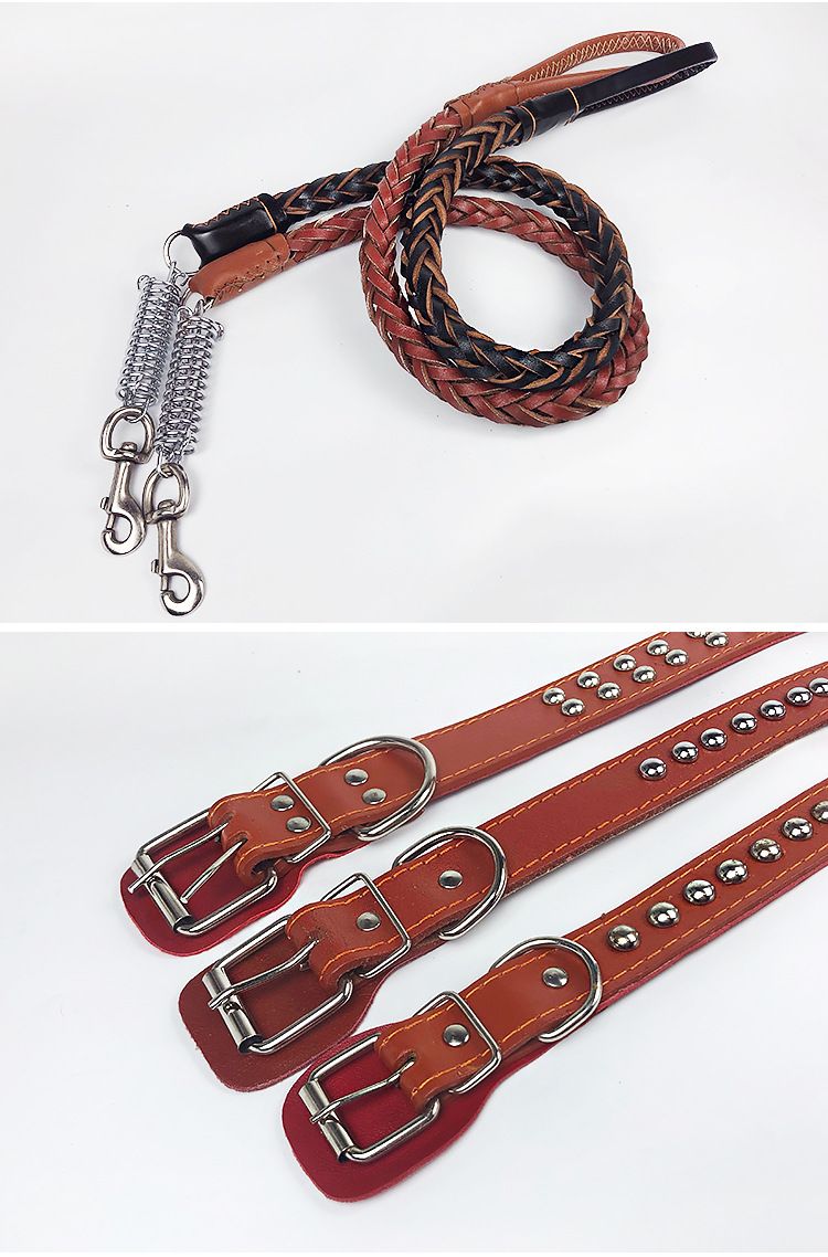 Hondenriem van koeienhuid, achtstrengige geweven halsband, grote hondenriem voor het uitlaten van honden_voghion.com